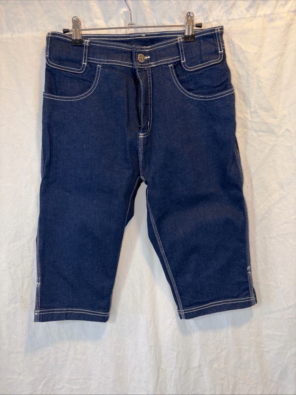 Brand New NWT Telfar Blue Denim Capri Jean Size 32 Unisex Stretch